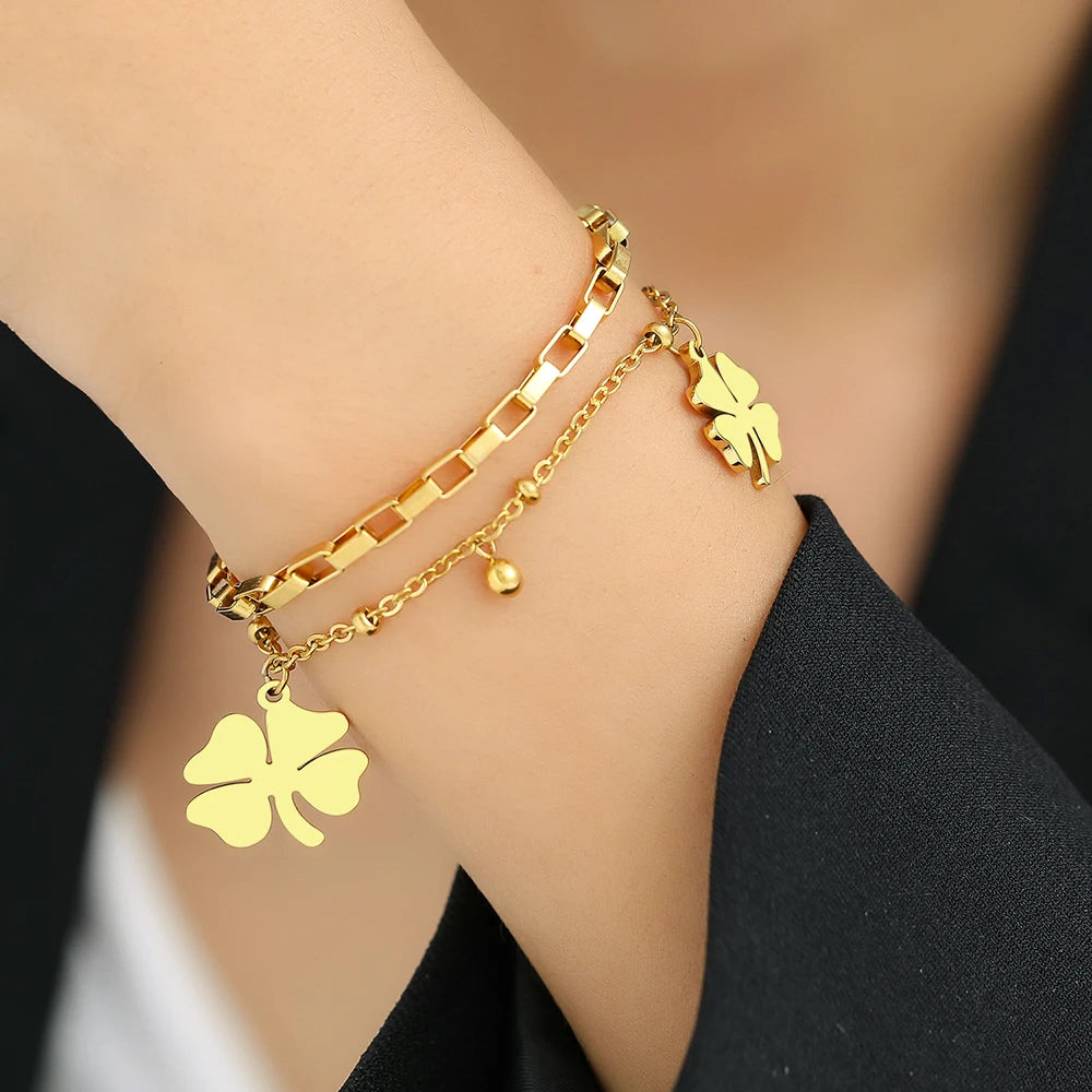 Stainless Steel Bracelets Trendy Fine Bell Clovers