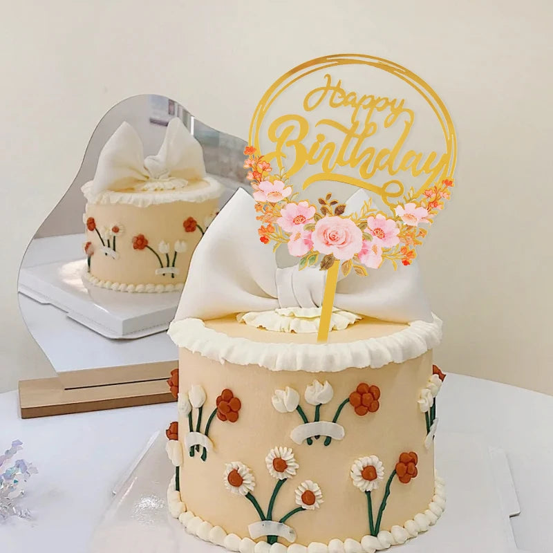 1/3Pcs Acrylic Mirror Happy Birthday Cake Topper