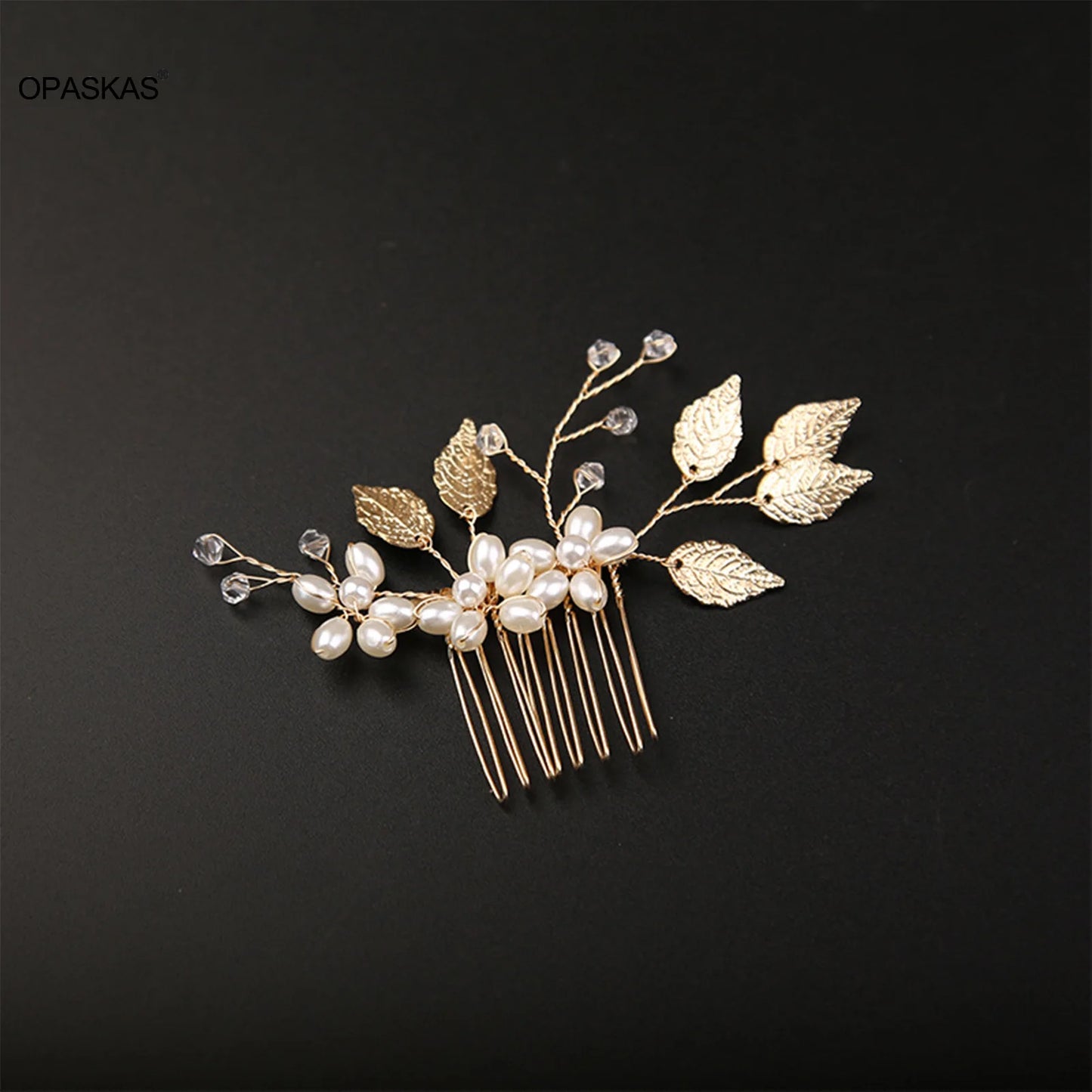 Pearl Flower Hairpin Side Comb Golden Leaf