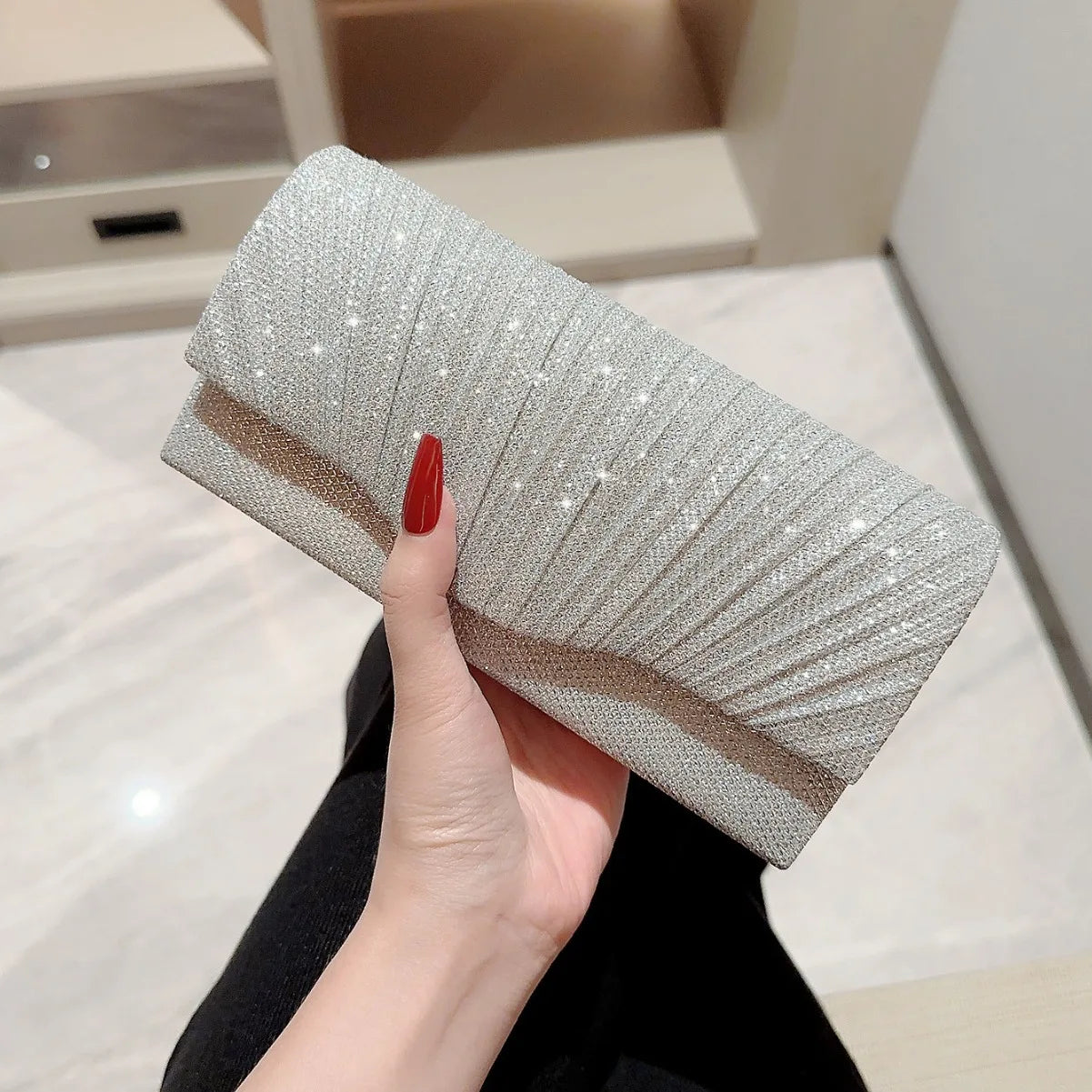 Ladies Glitter Silver Clutch Bag