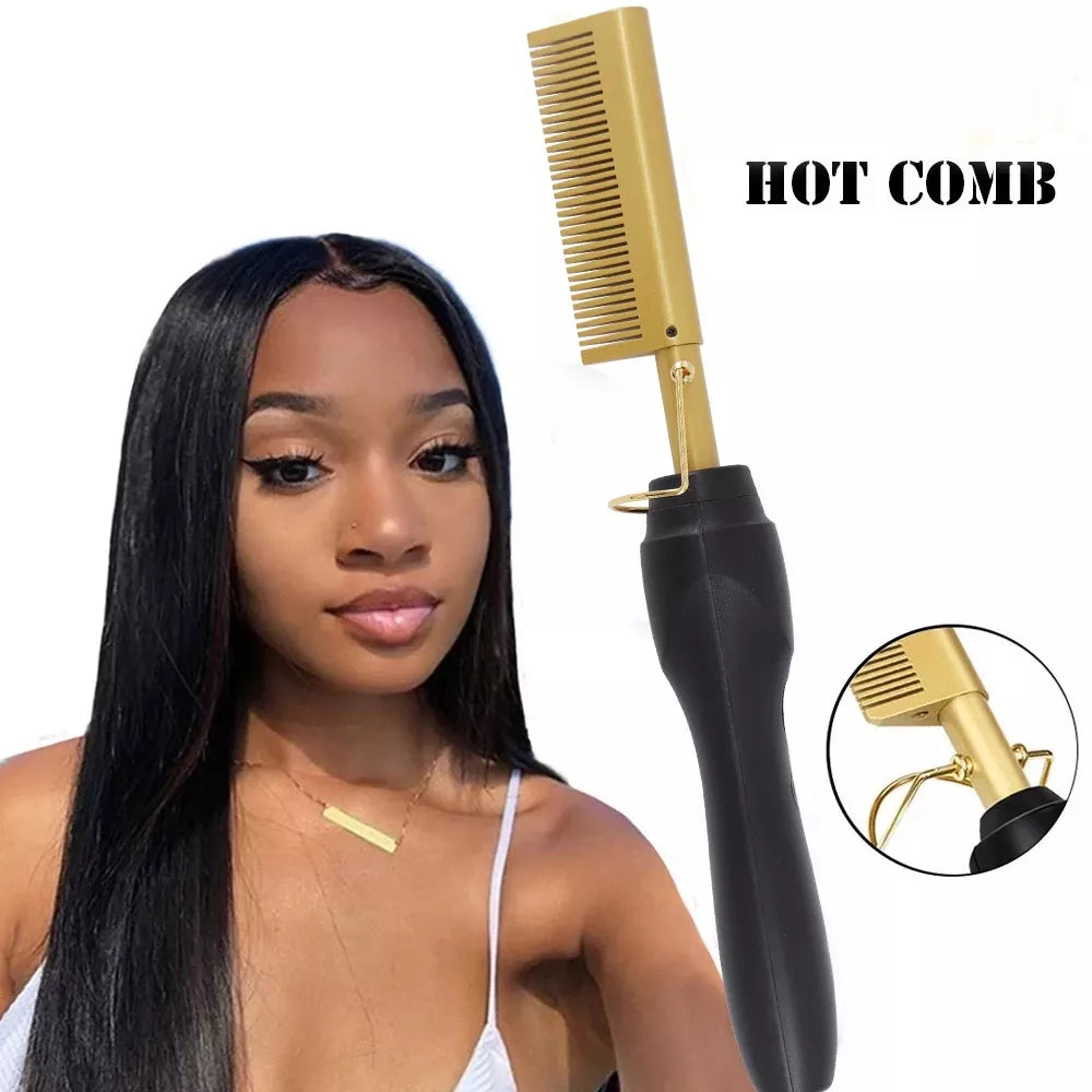 2 in 1  Electric Hot Heating Comb Hair Straightener Curler