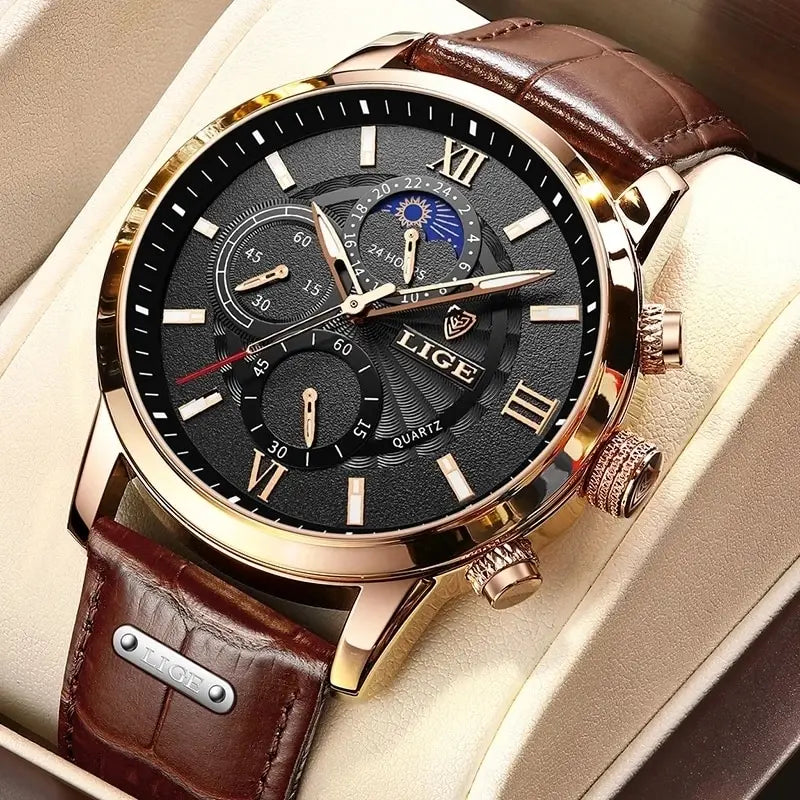 Mens Watches Luxury Brown Leather