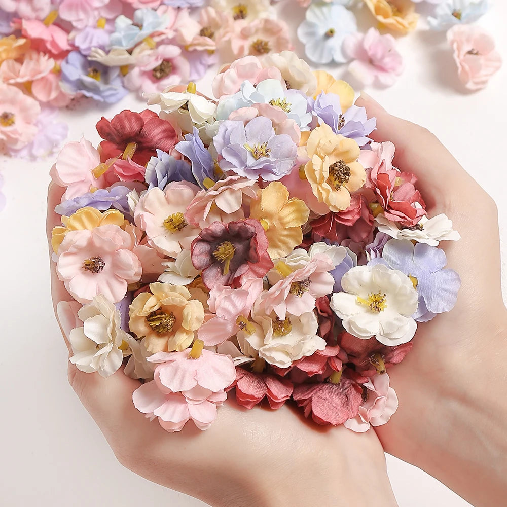 50PCs Mini Artificial Rose Flowers Heads Silk Fake Flowers for Home Dceor Wedding Decoration Craft Wreath Gifts Accessories