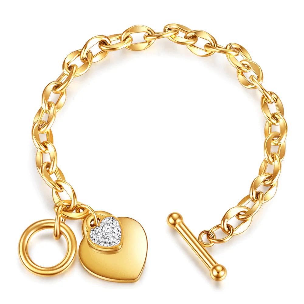 Stainless Steel Gold Plated Waterproof Geometric Heart Pendant Bracelet