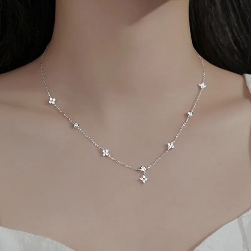 Zircon Four-leaf Flower Chain Necklace