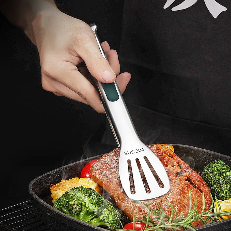 1pc Non Slip Stainless Steel Food Tongs