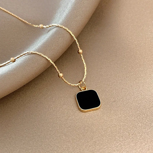 Stainless Steel Necklaces Black Exquisite Minimalist Square  Chains