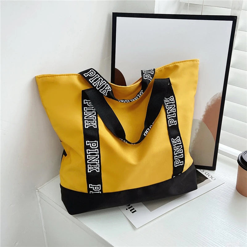 Pink Letter Graphic Tote Handbags