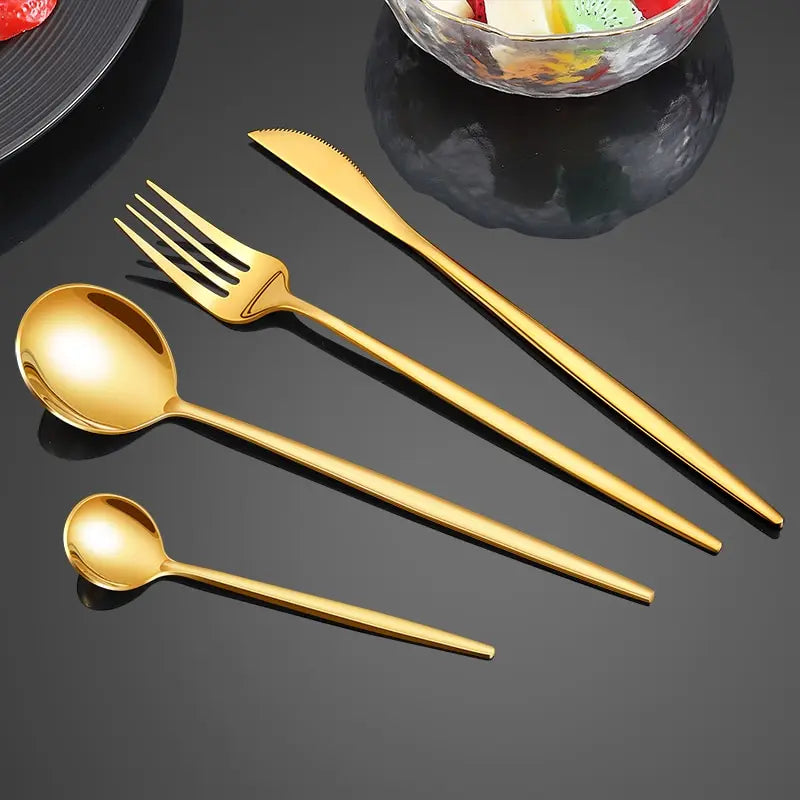 24pcs Gold Dinnerware Set Stainless Steel Steak Knife Fork