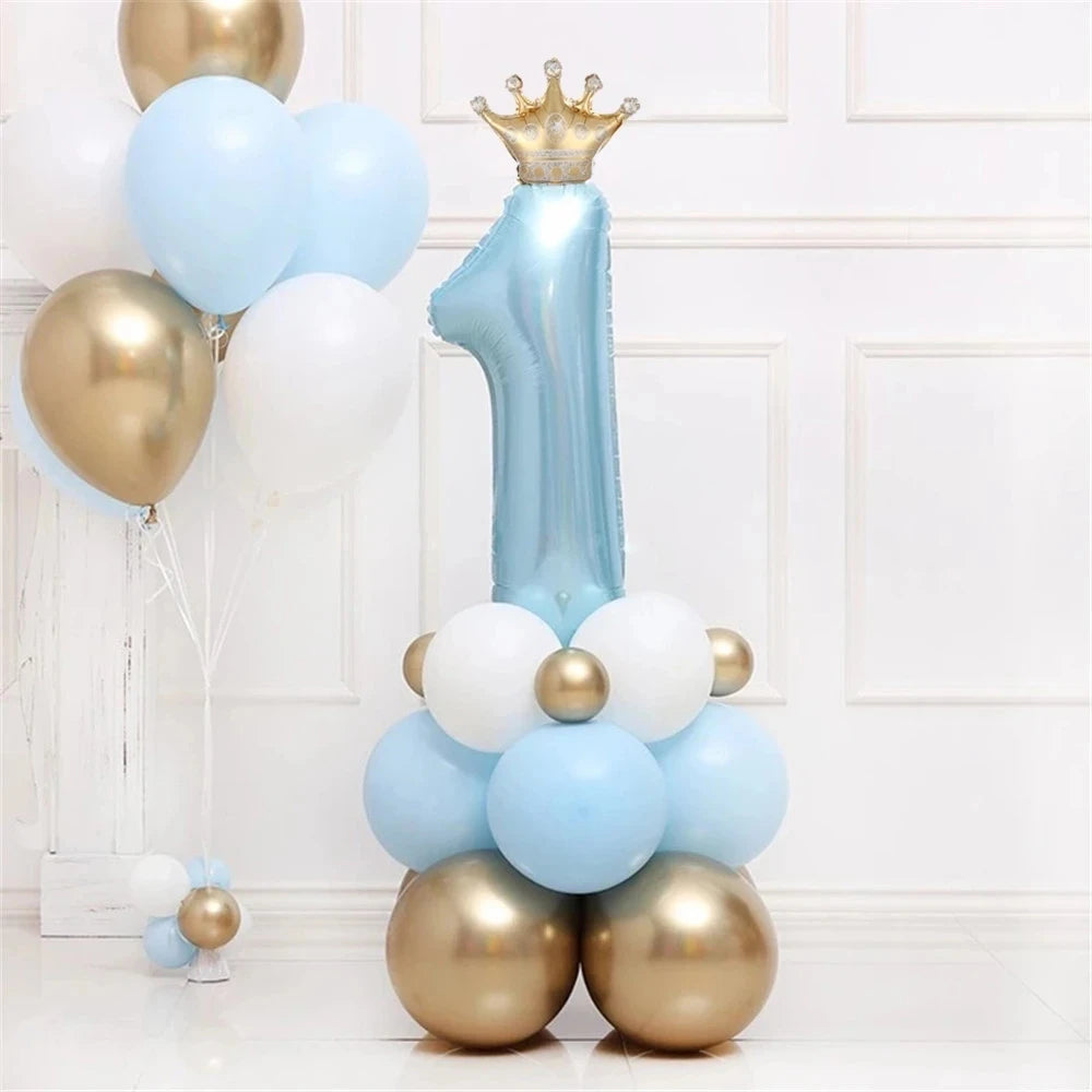 Birthday Latex Balloons Pink Blue Crown