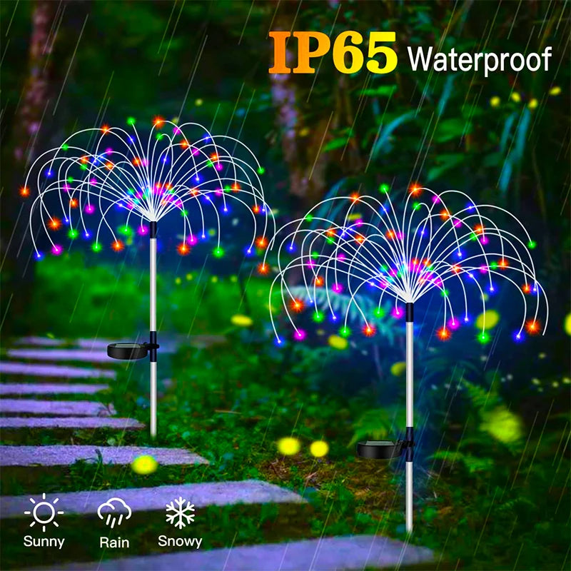 amazing Solar LED Firework Fairy Lights Outdoor Waterproof Garden Decoration