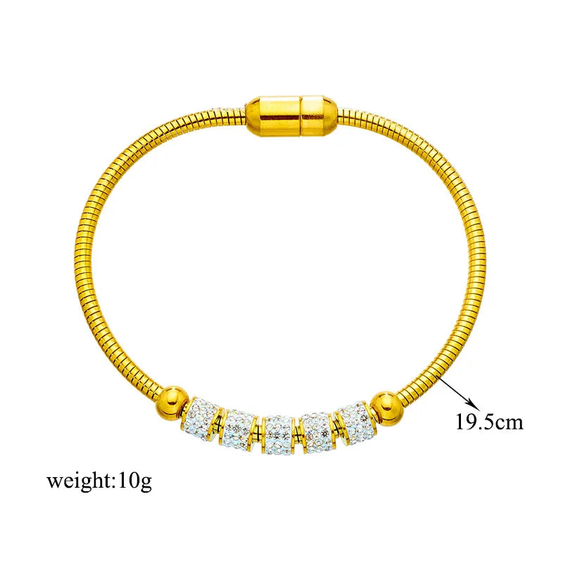 Stainless Steel Gold Color Rhinestone Beaded Bracelet