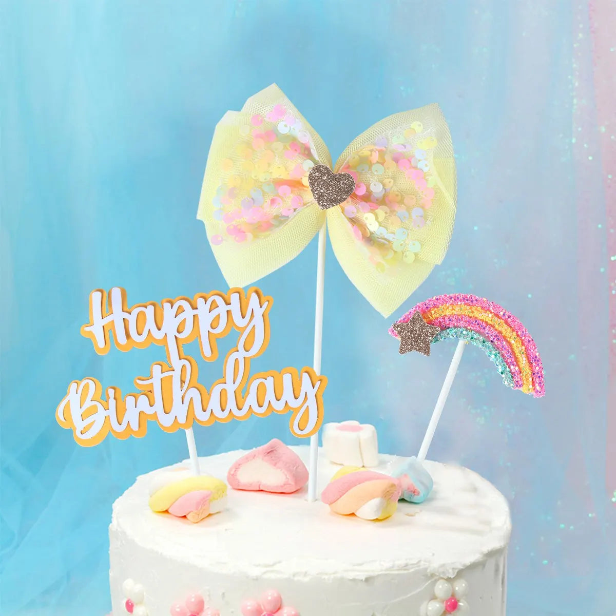 Sequin Butterfly Cake Topper For Princess Girl Birthday Party