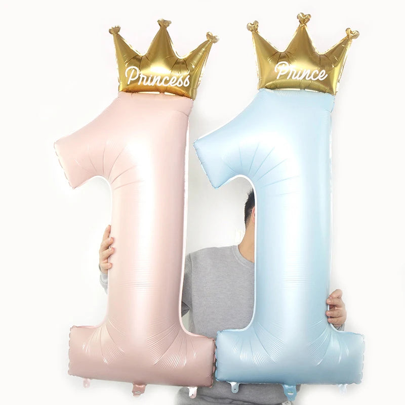 Prince Crown Number Foil Balloons 1st Birthday Party Decorations