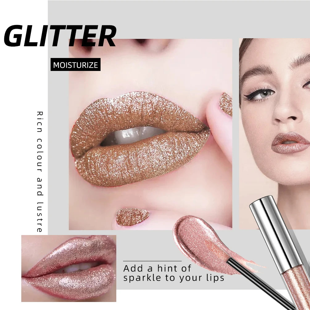 QIBEST shimmer lip gloss beauty girl diamond glitter lip tint