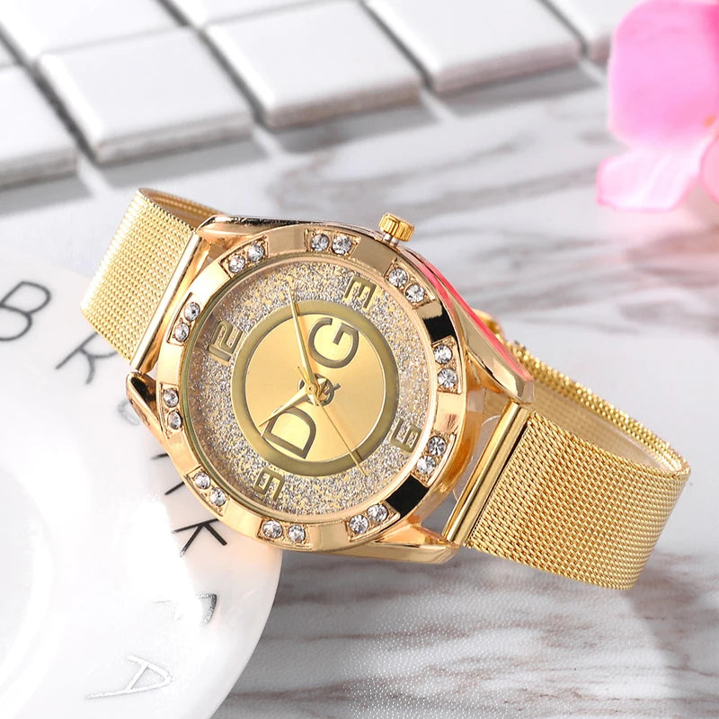 Gold Silver Stainless Steel Ladies  Watch