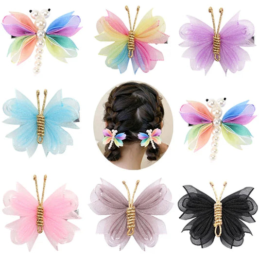 2Pcs Cute Pearl Butterfly Hair Clips