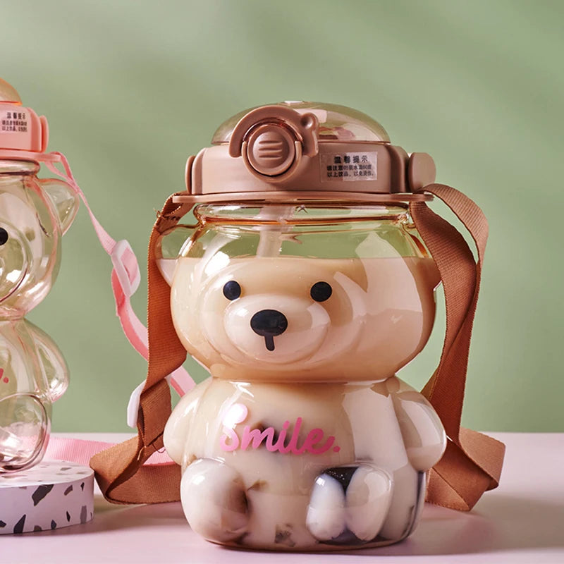 LUSQI 1L Cute Bear Water Cup With Straw