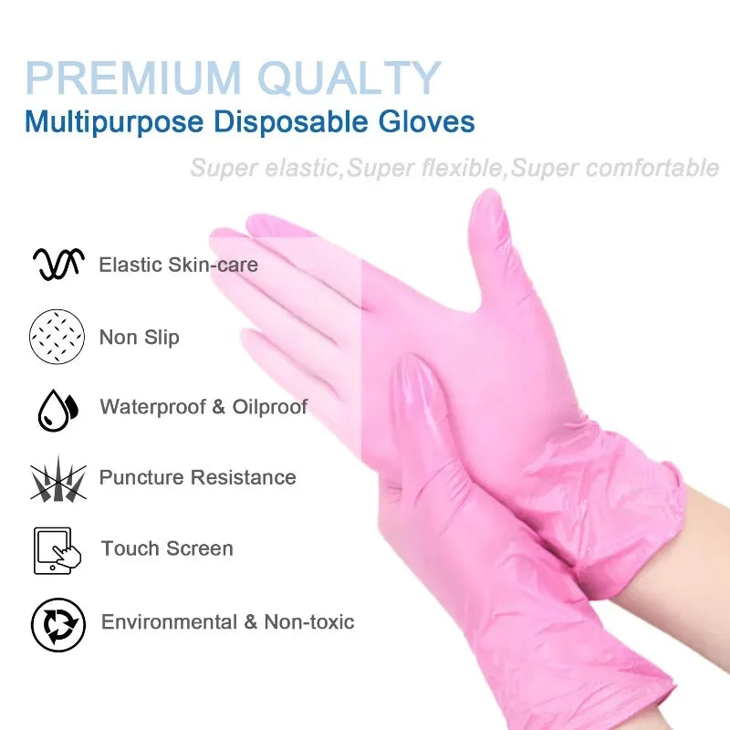 100/50PCS Pink Disposable multi task Nitrile Gloves