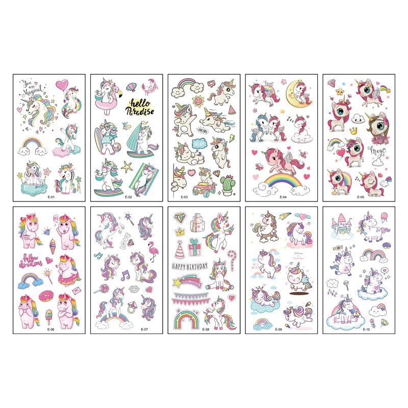 10 sheets Unicorn Fake Tattoo Stickers