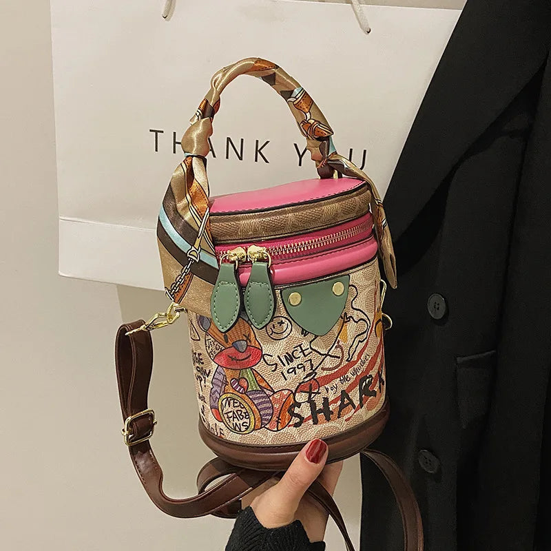 Trendy Graffiti Bucket Bag