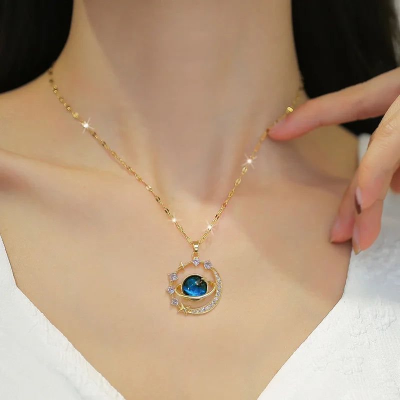 Exquisite Starry Sky Planet Light Gorgeous Necklace