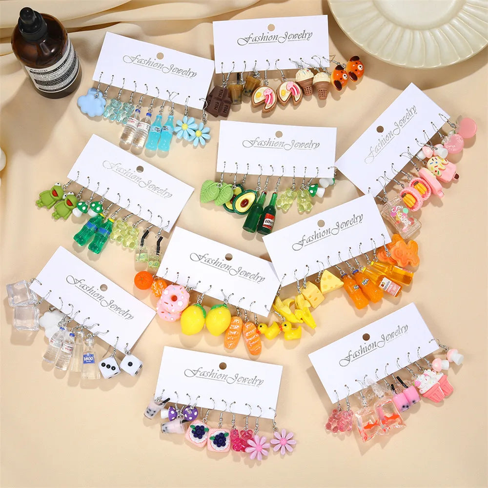 Cute Cartoon Animal Fruit Earrings Set