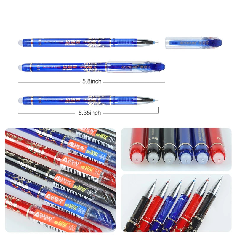 57Pcs/Set Erasable Gel Pens Black Blue Refill Rod 0.5mm Ballpoint Pen