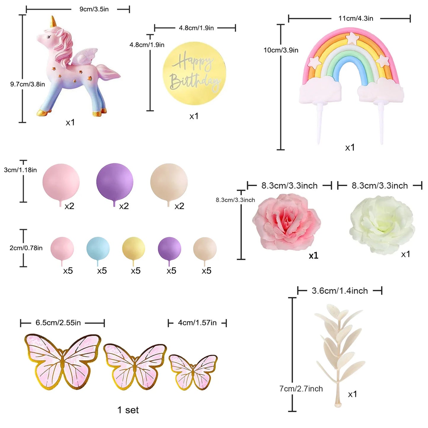 47PCS Unicorn  Rainbow Cake Topper