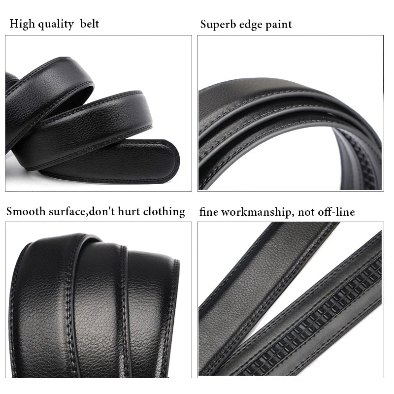 Automatic Simple Buckle Black PU Leather Belt