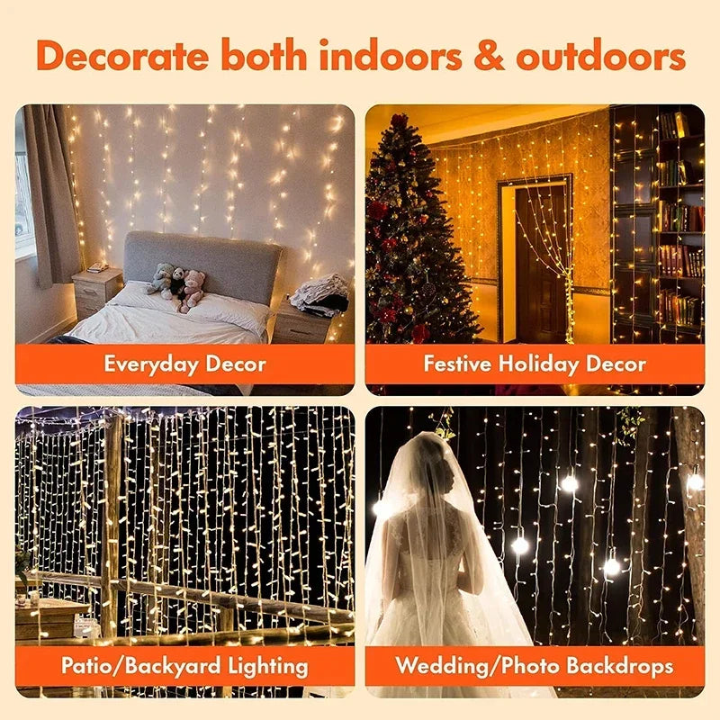 3M LED Curtain String Lights Fairy Decoration USB