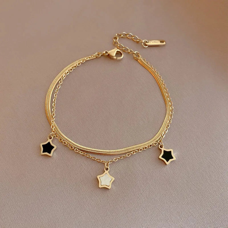 simple Stainless Steel Multilayer Chain Star Charm Necklace Bracelet