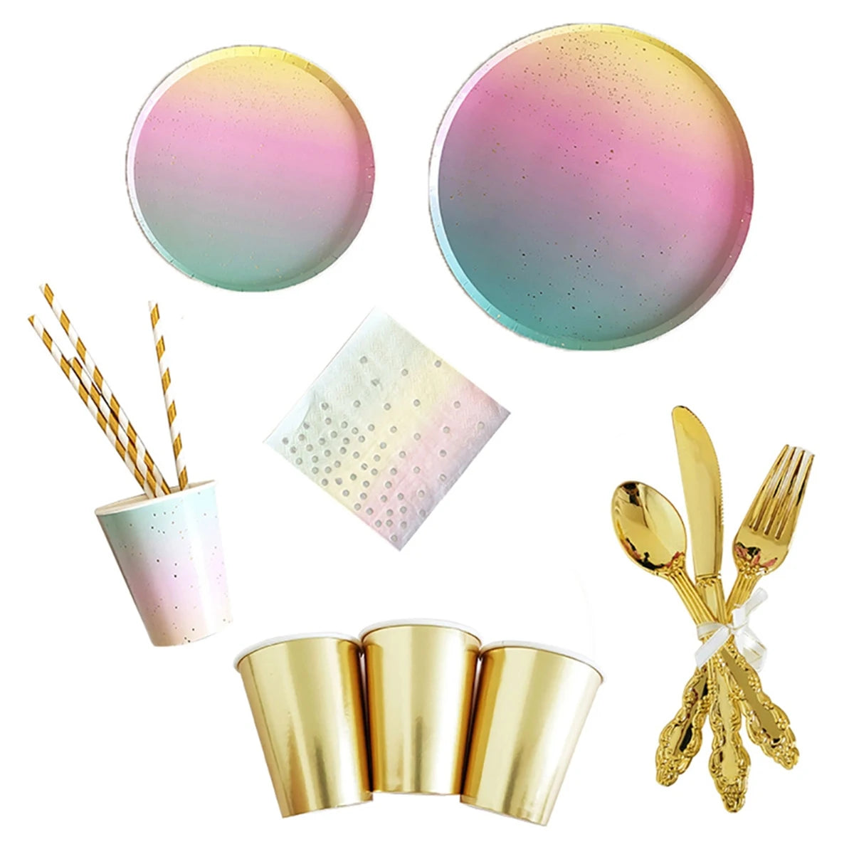 Rainbow Tableware Set  for Birthday Party Decorations