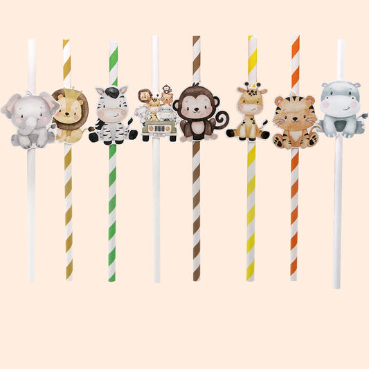 16Pcs Carton Animal Straws