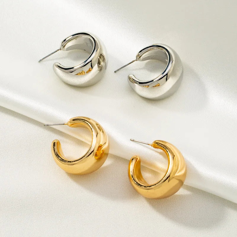 New Gold Color Round Chunky Earrings