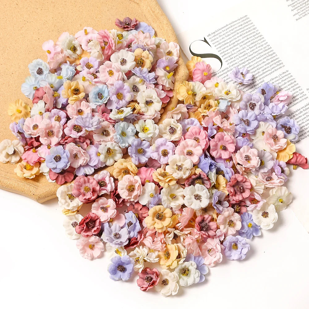 50PCs Mini Artificial Rose Flowers Heads Silk Fake Flowers for Home Dceor Wedding Decoration Craft Wreath Gifts Accessories