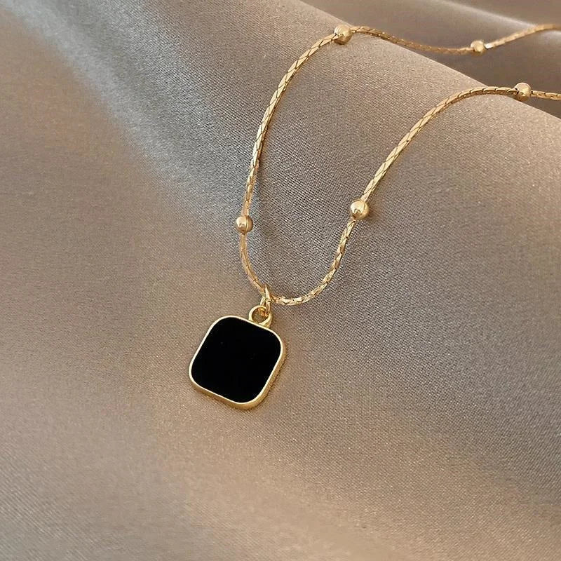 Stainless Steel Necklaces Black Exquisite Minimalist Square  Chains