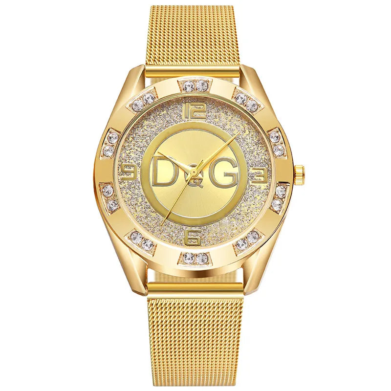 Gold Silver Stainless Steel Ladies  Watch