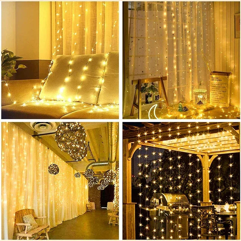 3M LED Curtain String Lights Fairy Decoration USB