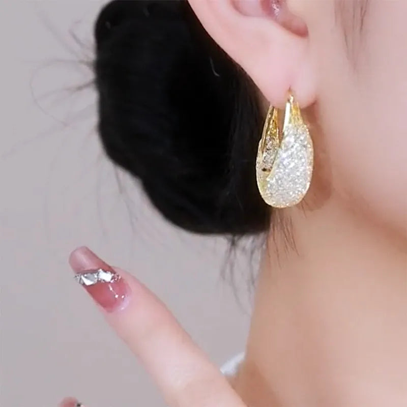 Gold Colour Mesh Zircon Earrings