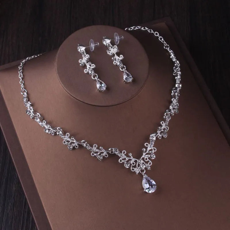 Luxury Silver Color Crystal Bridal Jewelry Sets