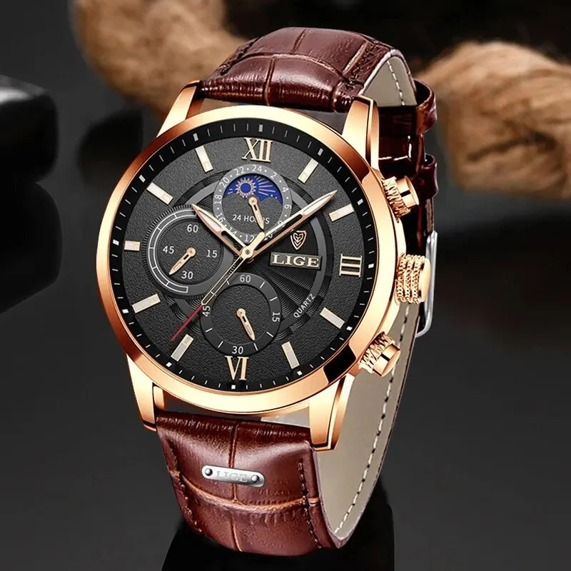 Mens Watches Luxury Brown Leather