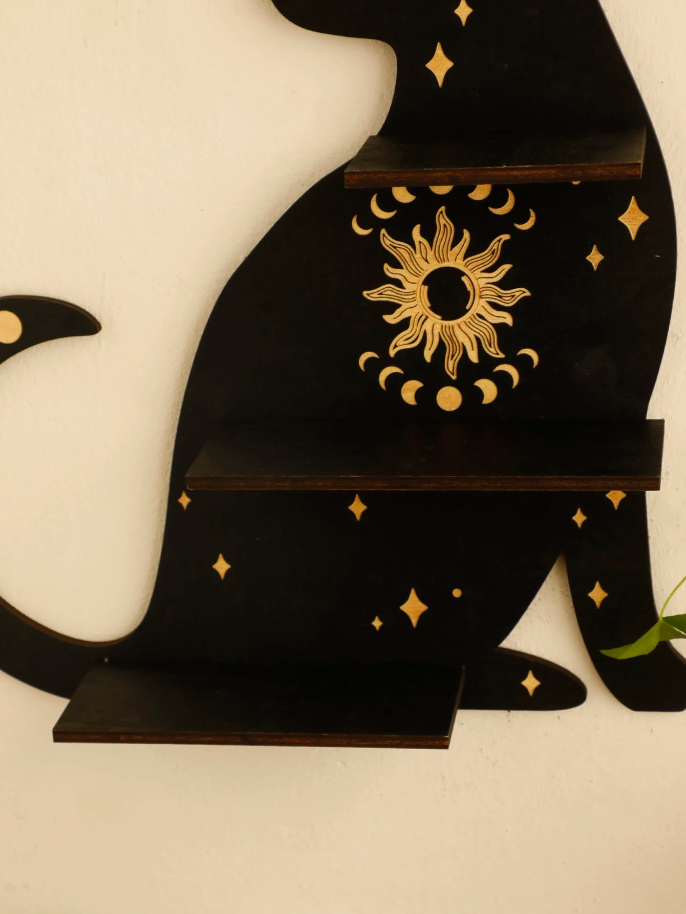 Black Cat Wooden Shelf Moon Phase Floating Shelf