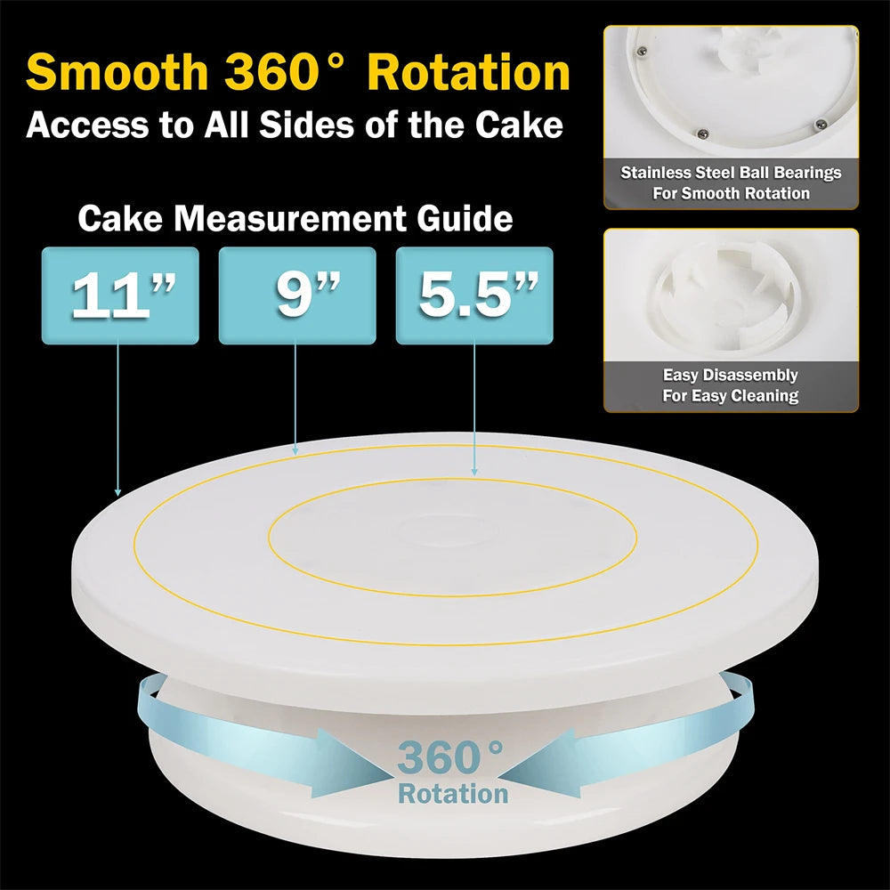 6pcs Cake Turntable with 2 Frosting Straight Angled Spatula