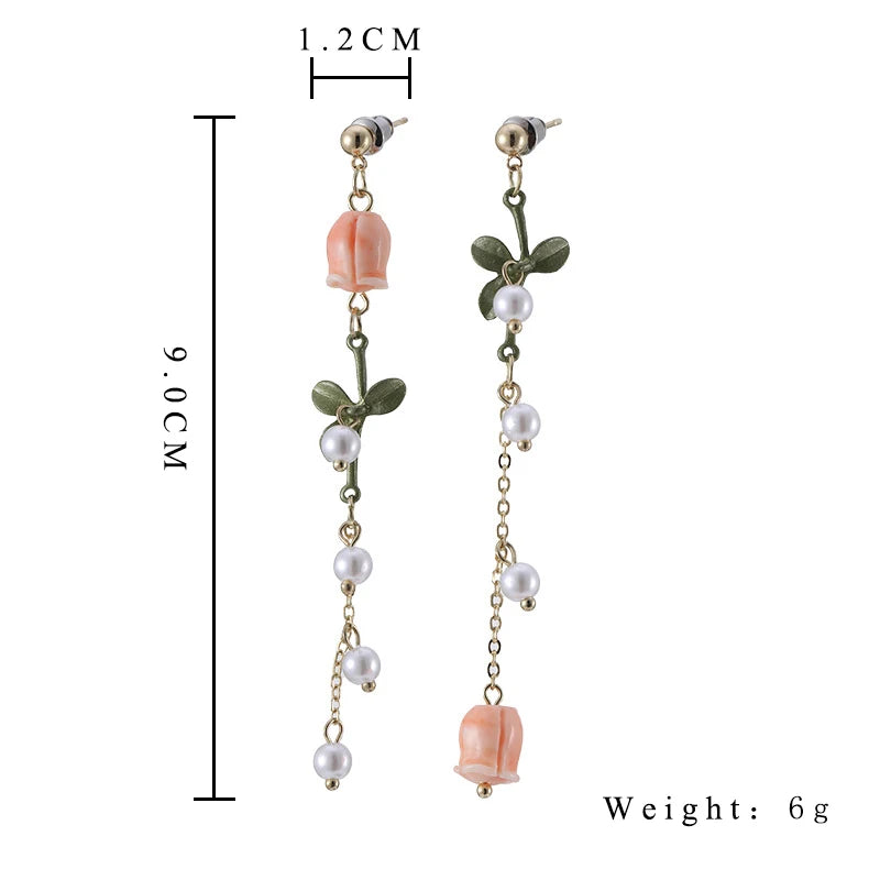 Sweet Flower Asymmetrical Dangle Earrings