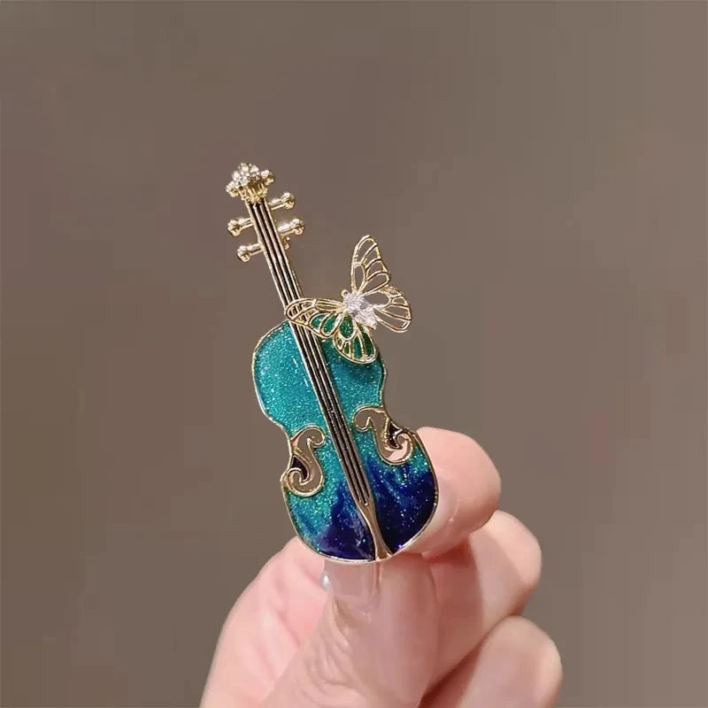 Insect Butterfly Violin Metal Brooch