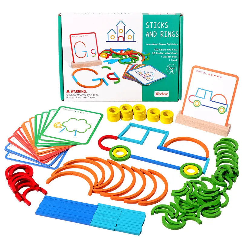 Wooden Creative Sticks And Rings Puzzle Intelligence Game