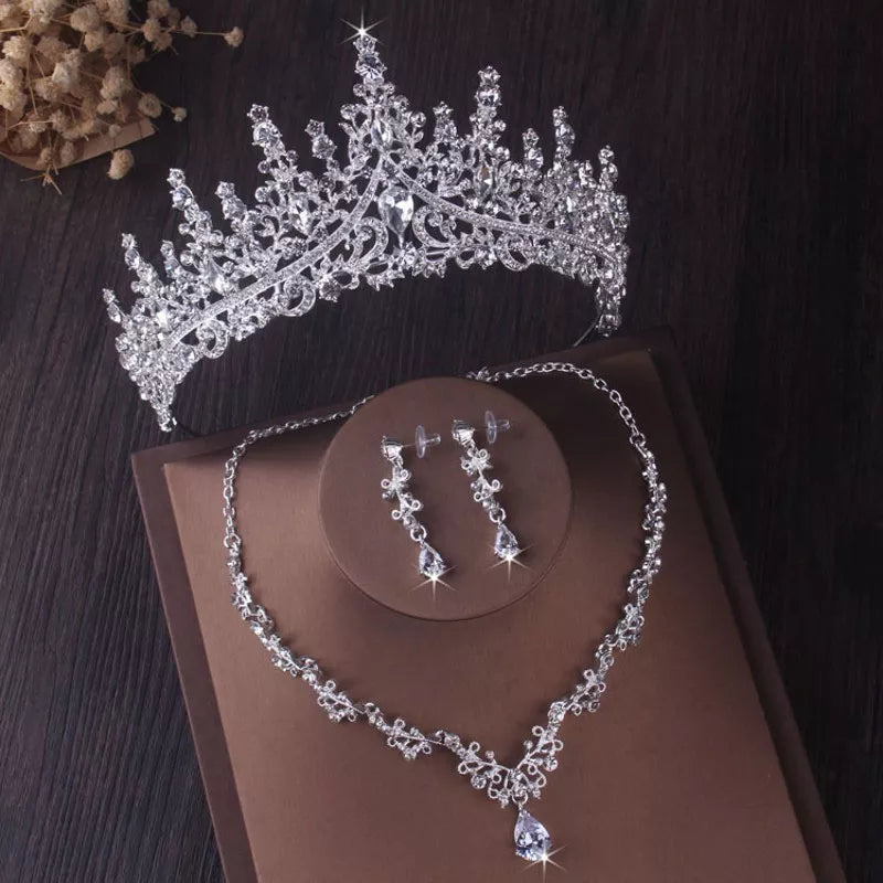 Luxury Silver Color Crystal Bridal Jewelry Sets