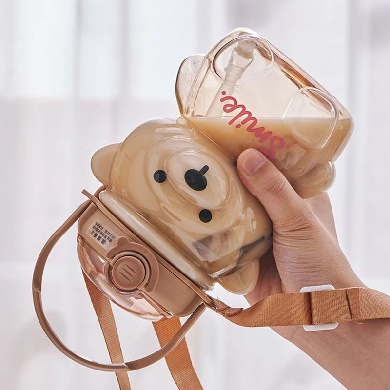 LUSQI 1L Cute Bear Water Cup With Straw