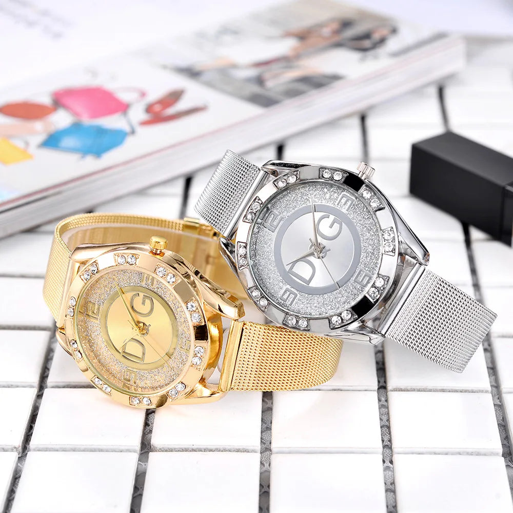 Gold Silver Stainless Steel Ladies  Watch